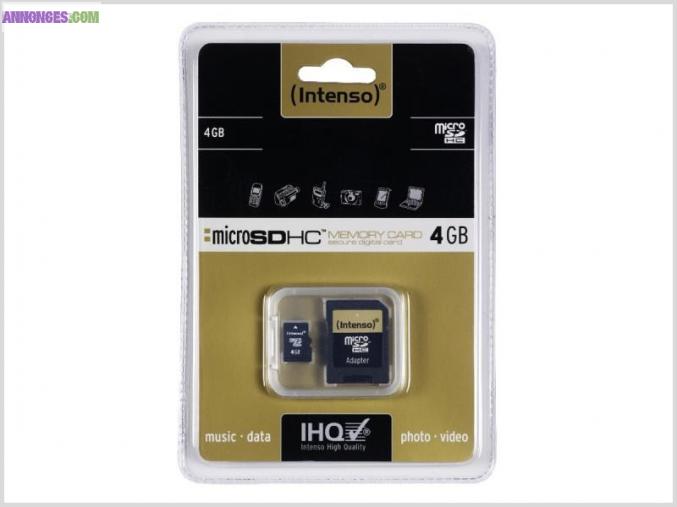 Micro SDHC 4GB + Adapteur (Carte Mémoire Intenso) 