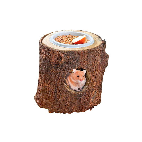 Souche en bois maison nid avec bol pour hamster