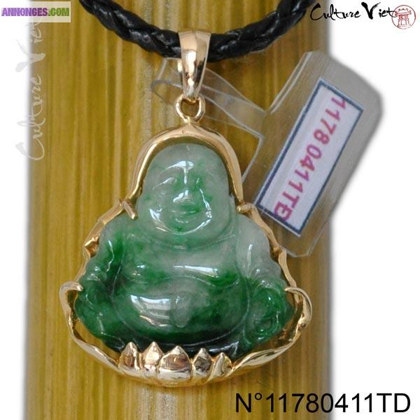 Pendentif Bouddha en jade et or 18 k avec Certificat Pièce Unique