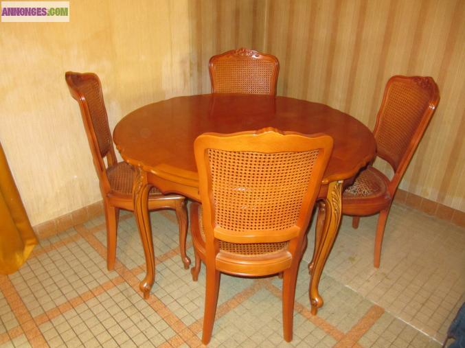 Bel  ensemble merisier (Living d'angle + table ronde  avec 4 chaises + table basse
