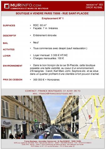 Commerce a vendre Paris 6 rue Saint Placide