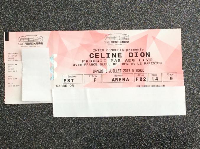 Place "Carré Or" Céline Dion  Lille du 01.07.17