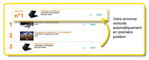 Annonce en tête de liste