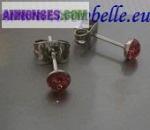 Boucles d'oreilles acier cristal rond rose - Miniature