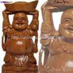 Statue bouddha rieur en bois exotique bdr0267 - Miniature