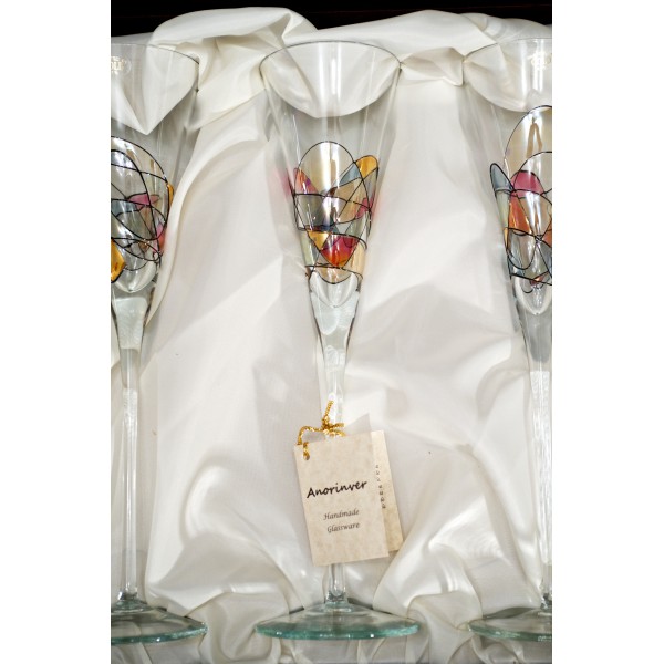 Coffret "La Fleur" : flûtes Anorinver soufflées à la bouche et peintes à la main