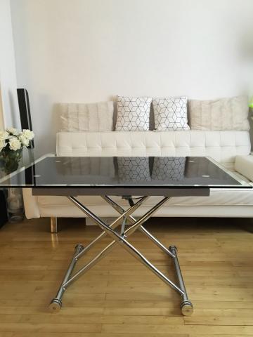 Table basse verre design transformable up and down