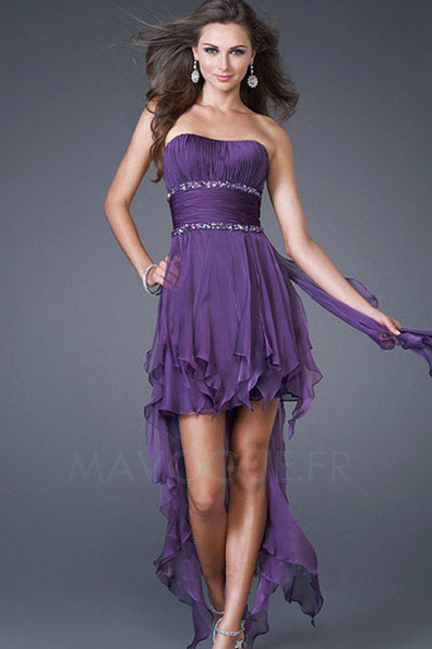 Robe De Bal/ Cocktail Organza Avec Perle Asymétrique-mavogue.fr