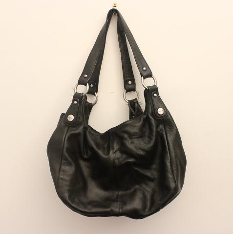 Sac à main en cuir noir Fuchsia