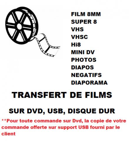 Transfert de films 8 et super 8, vhs, diapos, photos, négatifs sur dvd