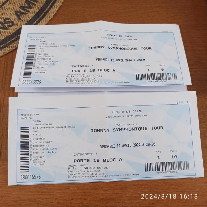 Vend billets de concert