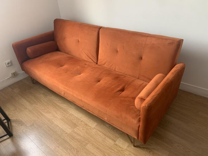 Canapé inclinable 3 places velours orange