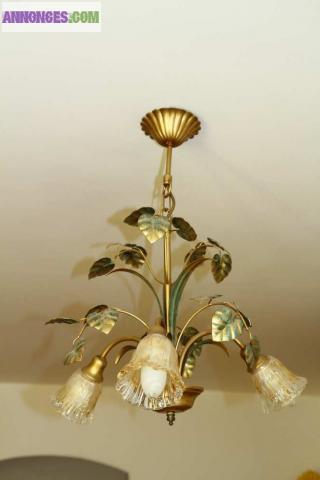 Lustre 3 branches fleurs fer forgé