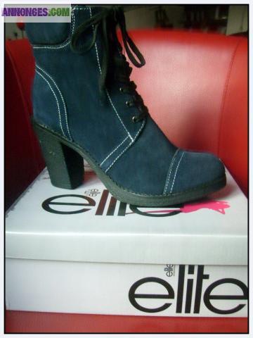 Bottines Elite Cuir Neuves Bleu Marine T39