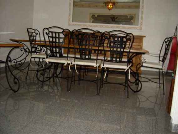 Salle à manger fer forgé/bois/verre complète