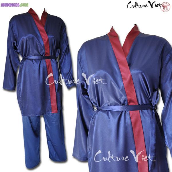 Pyjama femme en satin de soie Bleu Violet