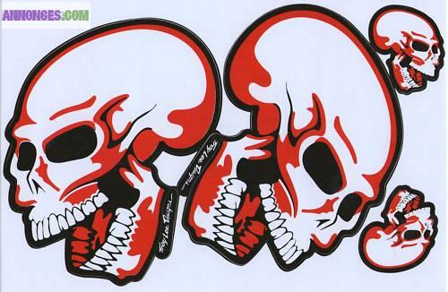 Autocollants Tuning SKULL Rouge et blanc