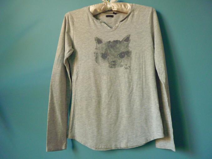 T-shirt IKKS Fille 12 ans Chat Gris TBE
