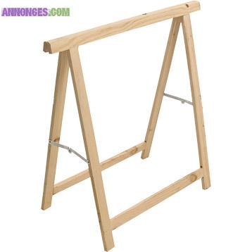 Table de travail: Plateau (120*80 cm) décor hêtre et trétaux