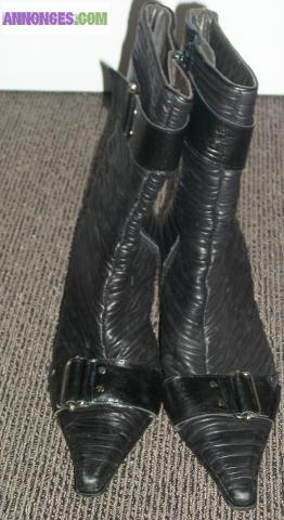 BOTTINES CUIR PLISSE
