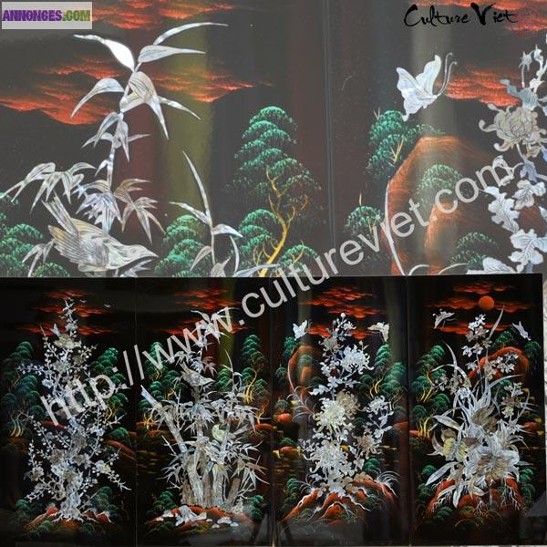 Tableau laque 4 saisons du Vietnam 120 x 60 cm