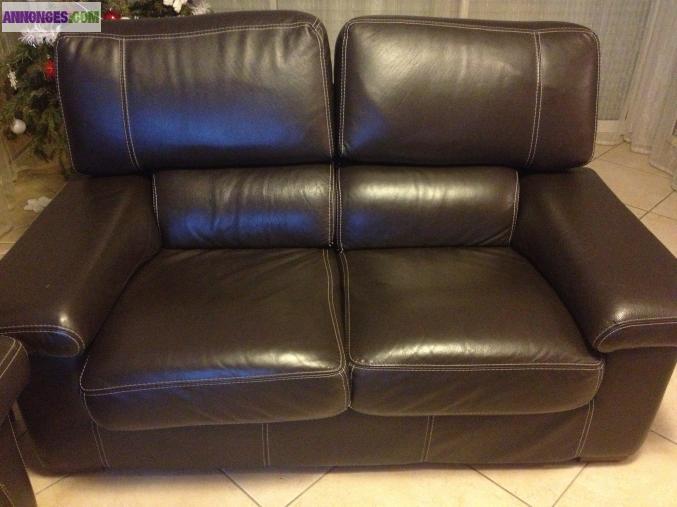 Canapé 2 places cuir chocolat