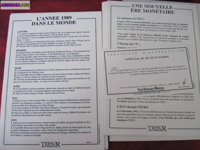 Coffret collection de 28 médailles Euros/Ecus