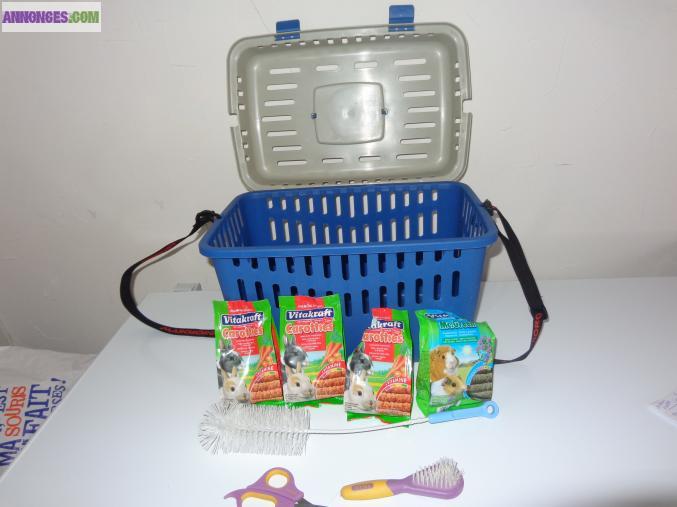 Cage + nourriture + accessoires (lapin)