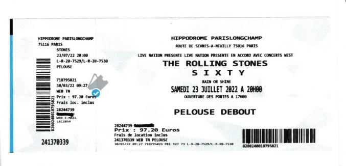 TICKET ROLLING STONES