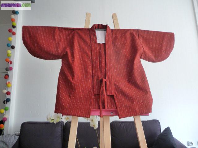 Kimono court,japonnais(véritable) fait main, artisanal,années 50/60