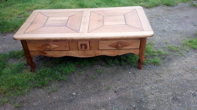 Table basse dessus 3 bois noyer merisier chêne massif