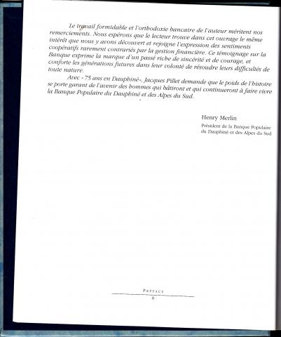 604 - 75 ans en Dauphiné histoire de la Banque populaire De Jacques Pillet excellent état comme neuf