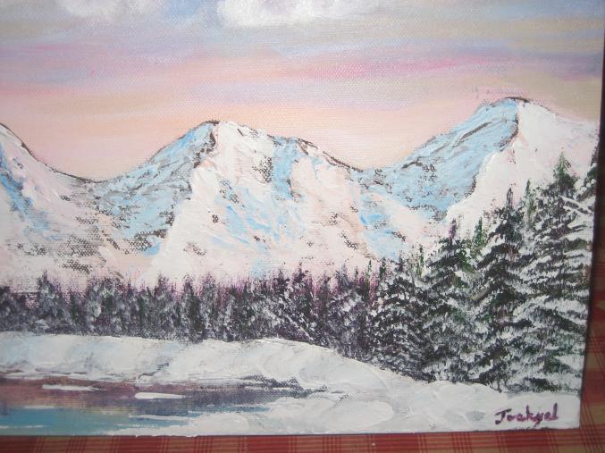 PEINTURE A L'HUILE sur toile le lac blanc signée Joakyel