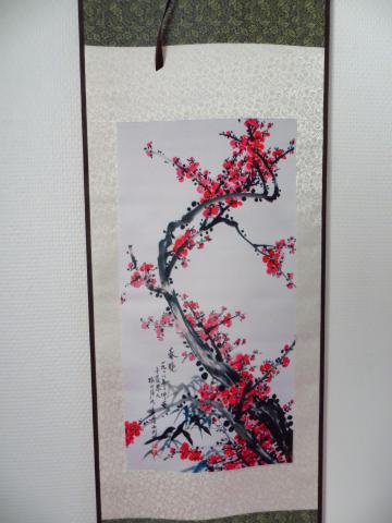 Peinture calligraphie japonaise Cerisiers Rouge