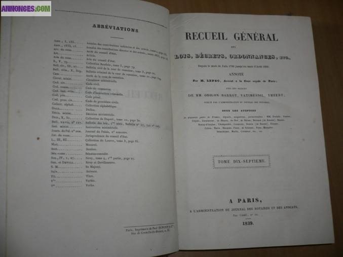 Livres Anciens "Recueil Général lois"