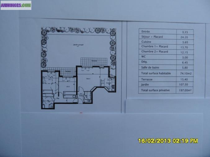 APPT 3 pieces RDJ à CHOISY le ROI