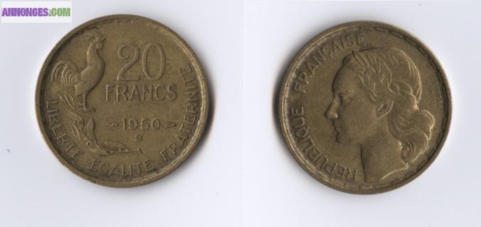 Pièce 20 francs Georges Guiraud 1950 4 faucilles
