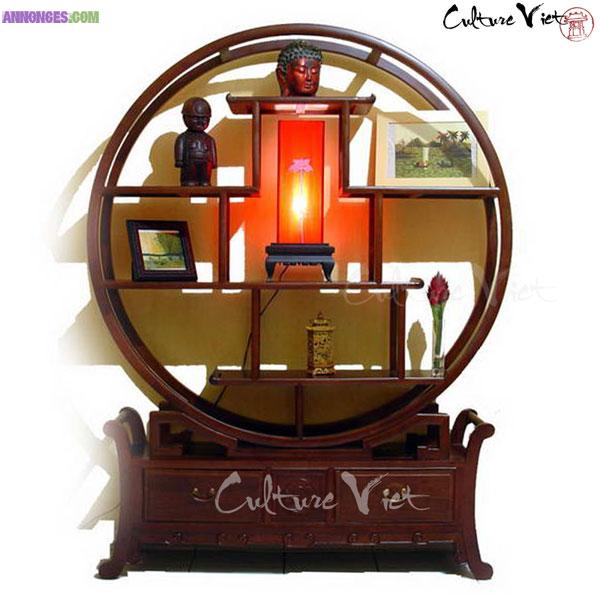 Etagère asiatique ronde en bois exotique