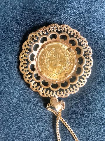 Collier en or jaune 18 k avec au centre pièce or 20 fr Napoléon