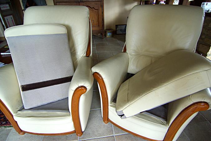 Paire de beaux fauteuils de salon en cuir