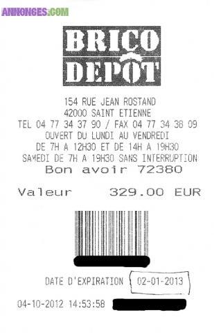 AVOIR Bricodépot 300€