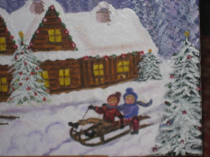 Huile sur toile Noêl au chalet