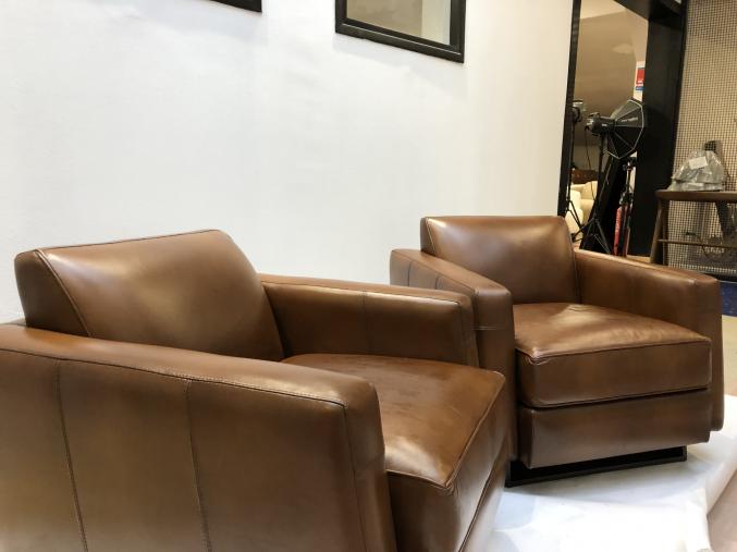 Paire de Fauteuils Club Cuir Vintage