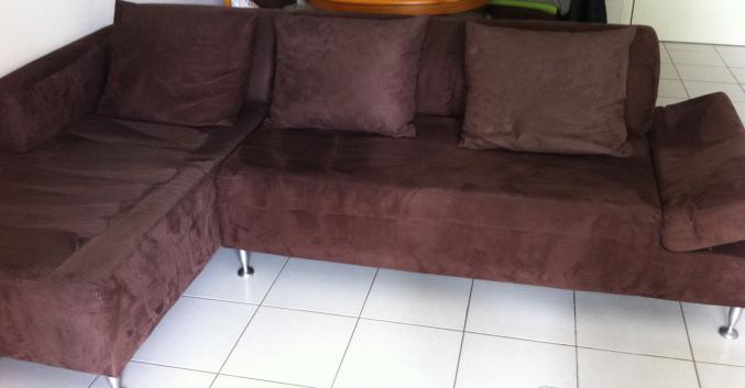 CANAPE D'ANGLE NUBUC MARRON