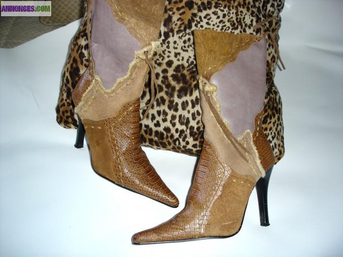 Bottes empiècements Marron P 38 Talons 10 cm