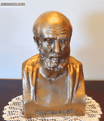 Statue Buste D'Hippocrate En Pierre Moulée - 28 Cm - Père De La Médecine - Décoration Bureau Ou Cadeau Médecin
