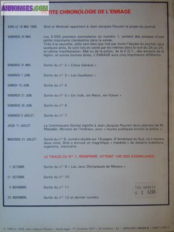 L'enragé - Collection Complete Des 12 Numéros Réimprimé en 1988 - Mai-Novembre 1968