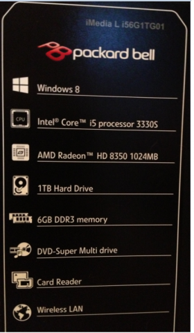 Ordinateur - Packard Bell Imedia L i56G1TG01