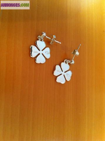 Boucles d'oreilles en argent 925 avec trèfle 4 feuilles