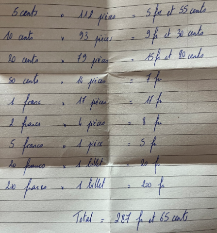 Lot de pièces et billets francs français